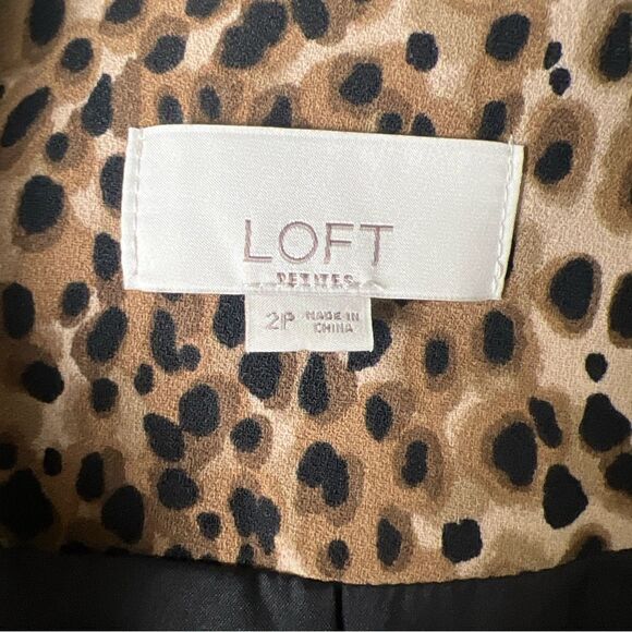 LOFT Petites Leopard Print Blazer Jacket Women’s Size 2P Tan Black - Picture 5 of 12